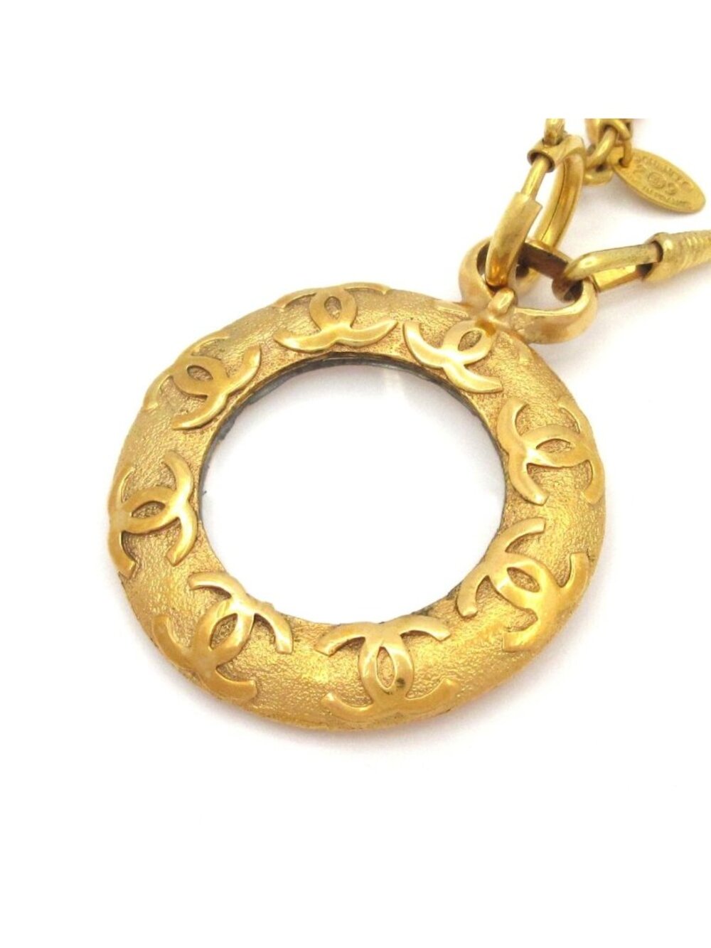Chanel Necklace CC Logo Gold Clear Loupe